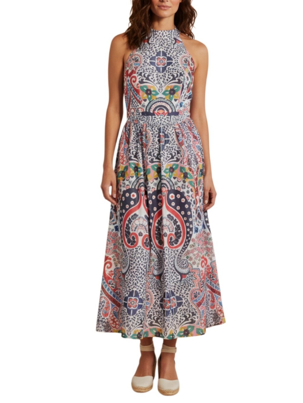 Boden Tori Midi Dress Size 6 Mariner Blue Kaleidoscope Paisley Halter Boho NWOT